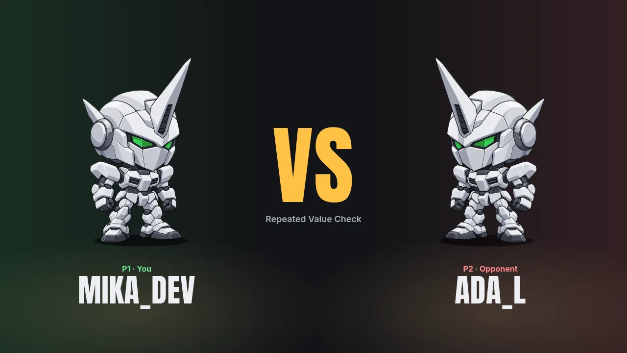 The versus screen: two mechs face off before the challenge Repeated Value Check.